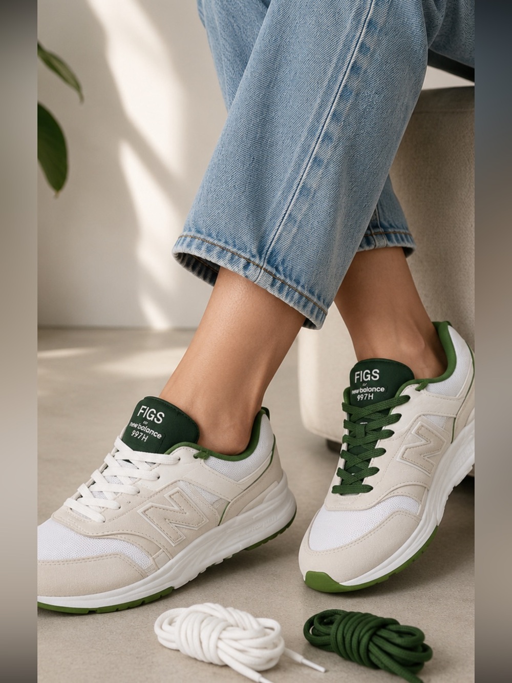 FIGS White and Green Women's Sneakers